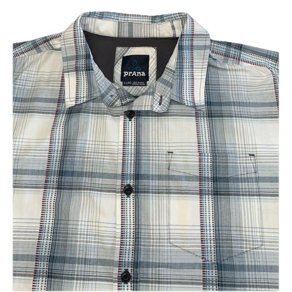 Mens prAna Organic Cotton Button Front Shirt Short Sleeve Sz XL